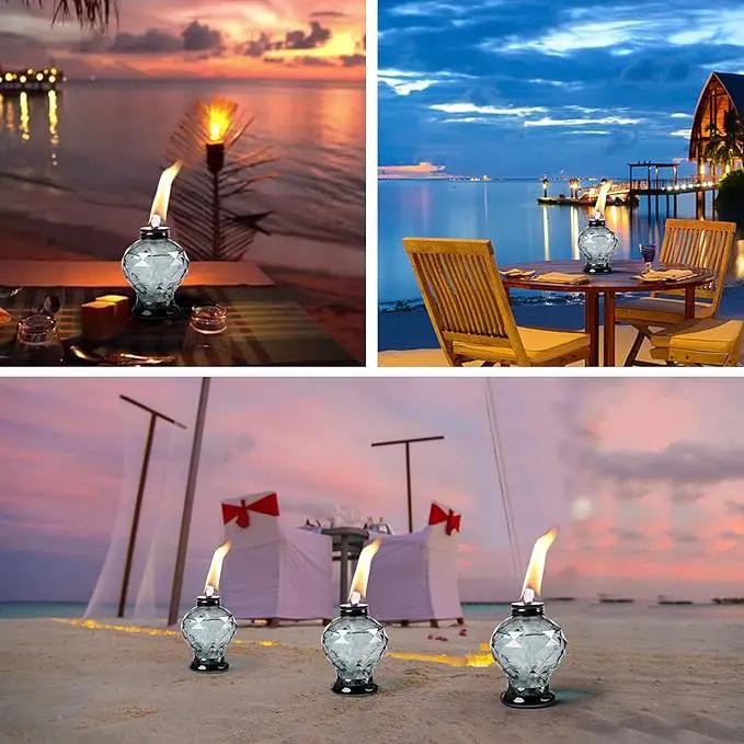tewei 4 Pack Glass Table Top Light Torches for Outside, Easy to Refill Glass Citronella Torches Outdoor Lanterns, Wick and Cap Included Torch for Garden Patio Yard Party by GreenHaven Gardens