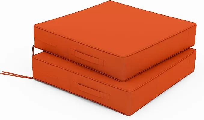 Patio Chair Cushions 22 X 22 X 4 Inch Waterproof Outdoor Seat Cushions for Patio Furniture, Outdoor Sofa Couch Pads with Ties & Handle, Set of 2, Orange by GreenHaven Gardens