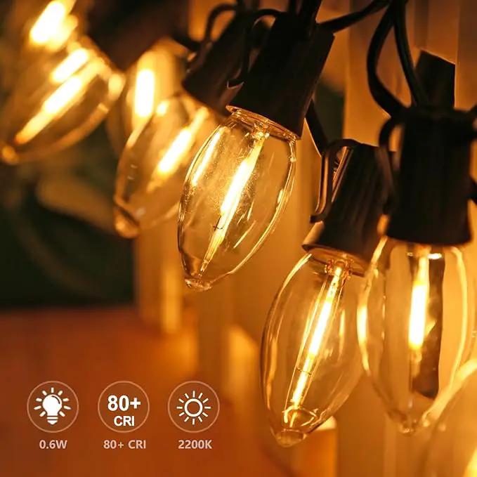 Waterproof C9 Replacement LED Light Bulbs –0.6W Equivalent to 7W, White Warm 2200K Outdoor String Lights E17 Base LED Light Bulbs, Clear Plastic, 25Pack by GreenHaven Gardens