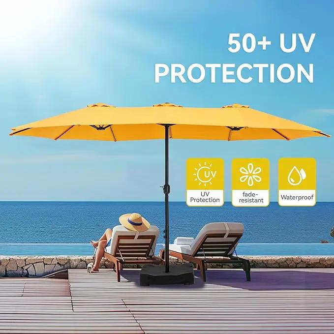 GREEN PARTY 15 ft Rectangle Patio Umbrella with Base Included, Double-Sided Table Umbrella with Crank, Large Outdoor Umbrellas for Patio Poolside Garden Backyard, Gold Yellow by GreenHaven Gardens