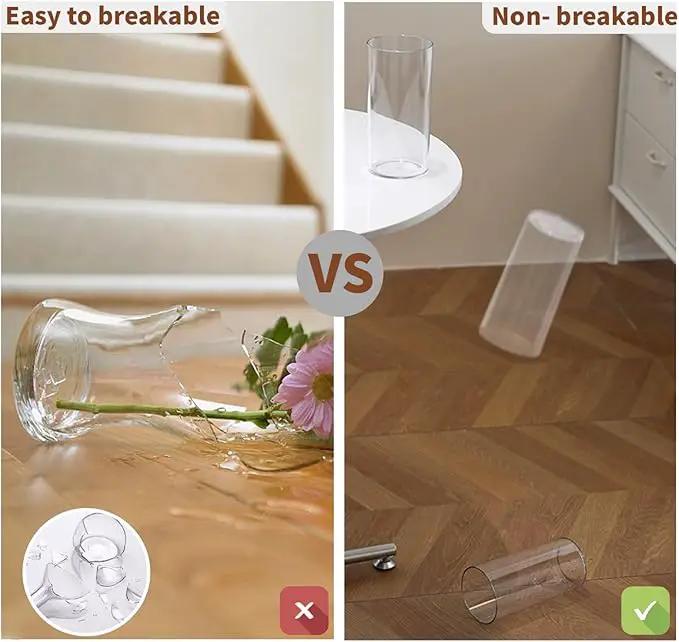 Clear Flower Vase, Non-breakable Vases, 4" W x 8" H, Acrylic Vase, Aesthetic Room Decor Cylindrical Modern Flower Vases for Table Centerpiece, Home Decor, Women Floral Arrangement Gift by GreenHaven Gardens