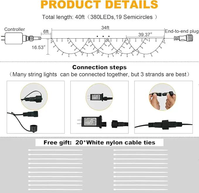 DDMY Christmas Lights Outdoor 34Ft 380 LED Christmas Half-Round String Lights Extendable Plug in 8 Modes Christmas Decoration for Holiday Party Bedroom Garden Patio Outdoor Indoor by GreenHaven Gardens