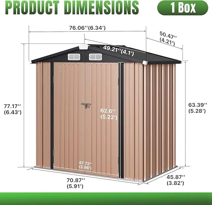 Aoxun 6'x4' Outdoor Storage Shed with Base Galvanized Steel Metal Garden Shed for Patio, Lawn & Garden(Brown, 6' x 4'W/Base) by GreenHaven Gardens