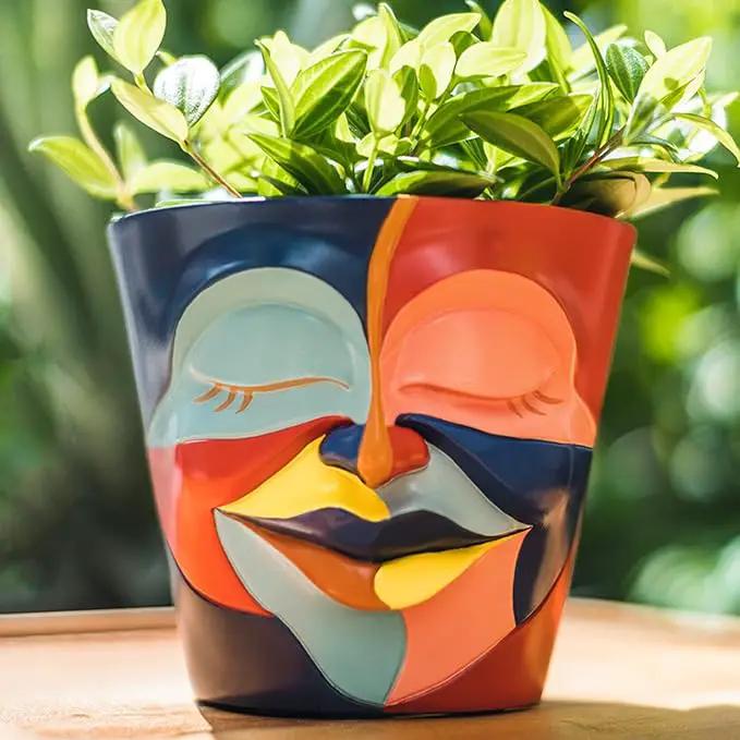 GUGUGO Abstract Rainbow Head Planter, Graffiti Face Planters Pots with Drainage, Flower Plant Pots for Indoor Plants, Unique Funny Pots for Plant Lover Gifts by GreenHaven Gardens