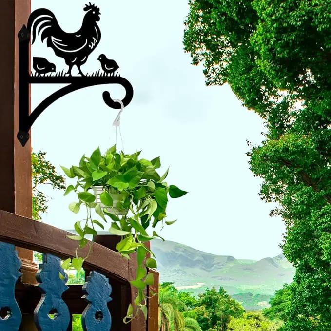 peacoblue Iron Plant Hangers Hooks for Outdoor Indoor Hanging Plants Fern Pots, Lantern, Bird Feeder, Wind Chimes, 12”x14” Rooster Weather Resistant Metal Wall Brackets for Garden, Farmhouse(Rooster) by GreenHaven Gardens
