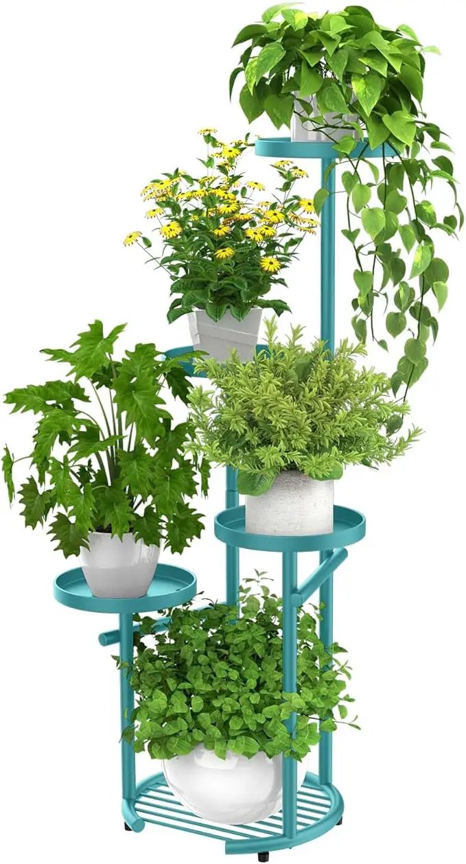 TOSKING 5 Tier Metal Plant Stand Indoor， Plant Shelf, Corner Shelf Flower Pot Stand for Outdoor Plant Stand for Living Room Balcony Garden Patio Bedroom (Blue, 38in) by GreenHaven Gardens