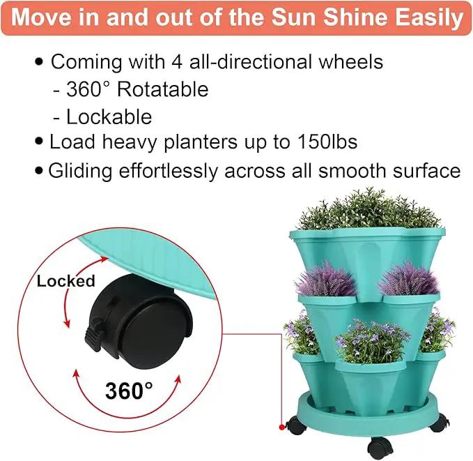 Vertical Planter 3 Tier Stackable Planters Garden Planters Strawberry Herb Flower and Vegetable Planter Indoor Outdoor Gardening Pots with Removable Wheels and Tools by GreenHaven Gardens