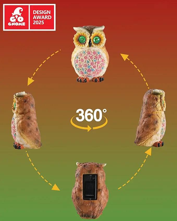 Hand-Painted Resin Owl Figurine with Glow-in-The-Dark Eyes, Solar-Powered Garden Decor 5.5'' Lawn Ornaments Statue Gardening Gifts for Outside Yard Art Patio (Owl) by GreenHaven Gardens