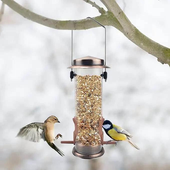 MIXXIDEA Wild Bird Feeders for Outdoors Hanging 2 Pack Stainless Steel Tube Bird Feeder, Water Resistant Finch Bird Feeder for Garden Backyard Decoration Attractive Metal Thistle Feeder (Copper) by GreenHaven Gardens