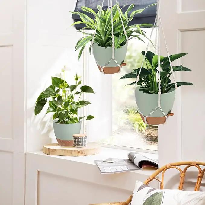41.5 Inch Macrame Plant Hanger Indoor Outdoor with 12 Inch Flower Pot, Hanging Planter for Plants Holder with Wood Beads for Boho Home Decor (Ivory+Green) by GreenHaven Gardens