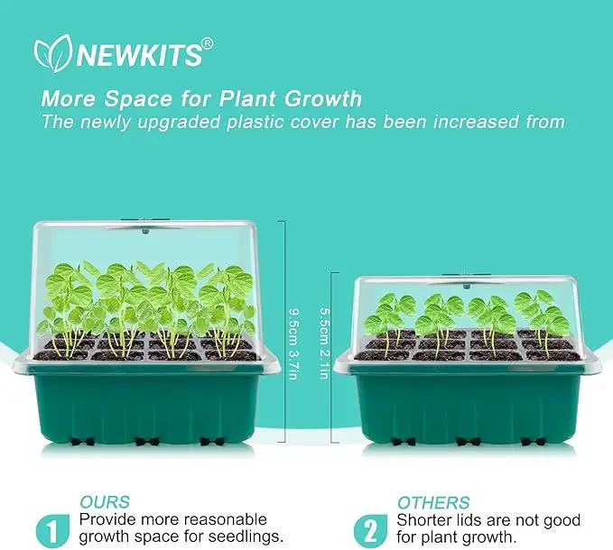 Seed Starter Tray with Grow Light, Seed Starter Kit, Plant Germination Starting Trays with Humidity Dome and Base for Greenhouse Grow Wheatgrass Hydroponic(12 Cells per Tray)(with Grow Lights) by GreenHaven Gardens