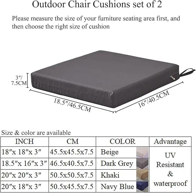 18.5 x 16 Inch Outdoor Chair Cushions for Patio Furniture, UV Resistant Non Slip Waterproof Replacement Patio Seat Cushion with Ties Set of 2, Beige by GreenHaven Gardens