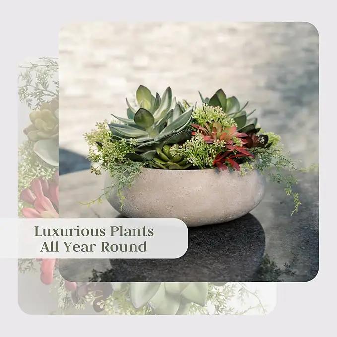 Round Faux Succulent Arrangement, 14" Premium Artificial Indoor Plant Enhances Interior Design, Display on Any Surface in Your Home Adding an Inviting Touch of Nature, Natural Planter Pot Included by GreenHaven Gardens