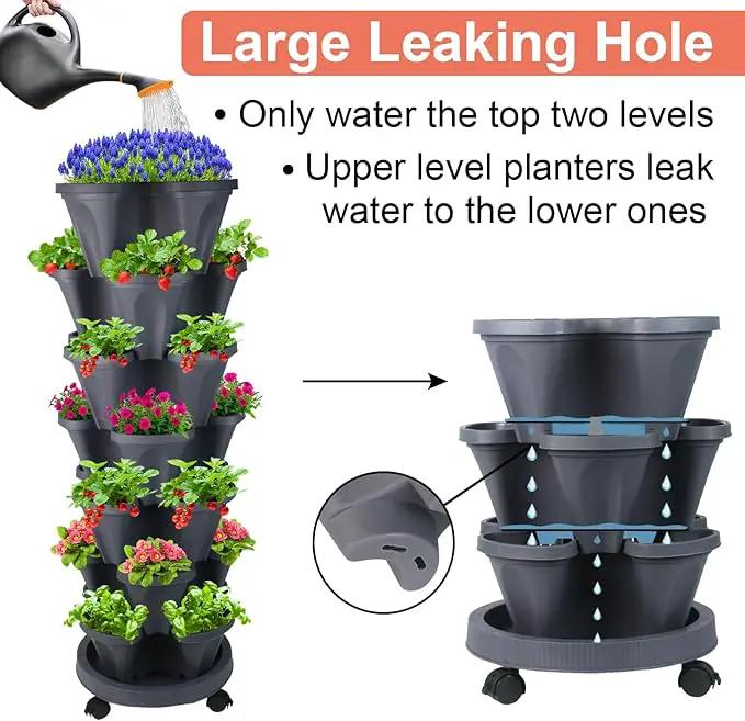 Vertical Planter 7 Tier Stackable Planters Garden Planters Strawberry Herb Flower and Vegetable Planter Indoor Outdoor Gardening Pots with Removable Wheels and Tools by GreenHaven Gardens