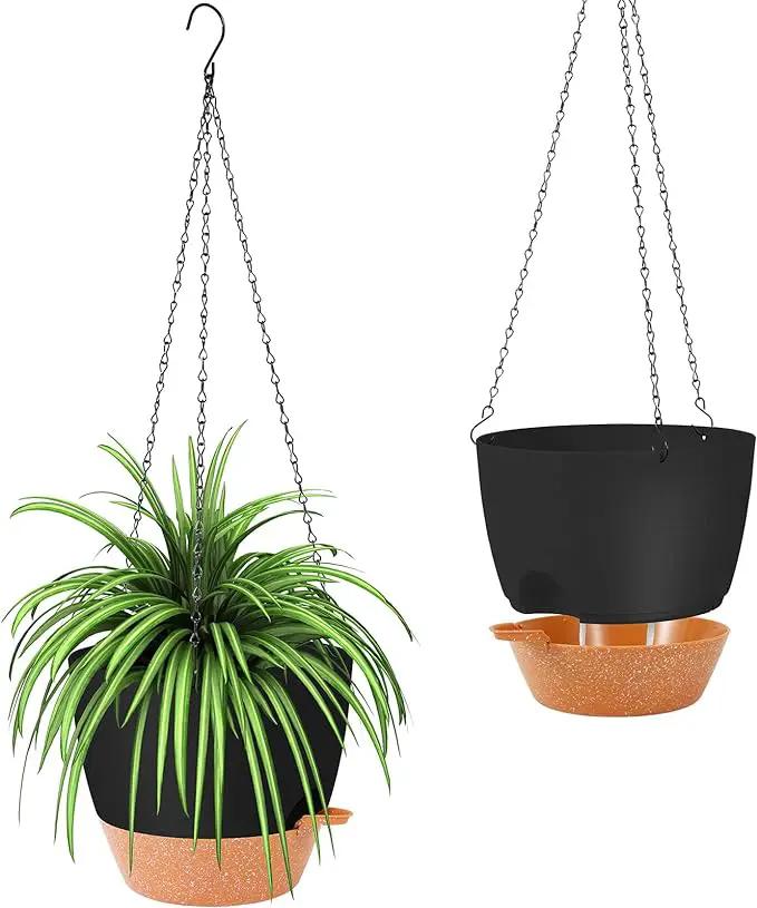 GARDIFE Hanging Planter, 10 inch Hanging planters for Indoor. Outdoor Plants, Self Watering Plant Pot, 2 Pack Large self Watering Hanging Planter, Black by GreenHaven Gardens
