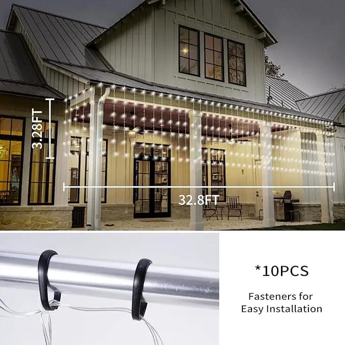 32.8 * 3.28FT Large Size Solar Curtain Lights Outdoor, 8 Modes Icicle Lights, Solar Garden Christmas Decortions for Patio, Gazebo, Eaves, Fence, Tree, Porch (White) by GreenHaven Gardens