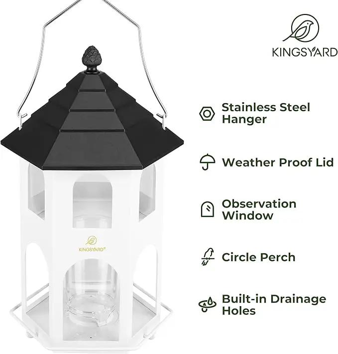 Kingsyard Metal Bird Feeder for Outdoor Hanging, Wild Bird Feeders with Circular Perch, Easy to Clean & Refill, 4 lbs Large Seed Capacity, White by GreenHaven Gardens