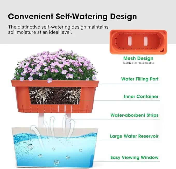 VIVOSUN Self-Watering Planters, 6-Pack 10.5 Inch Compact Rectangular Window Herb Planter Box with 10 PCS Plant Labels, Plant Container for Basil, Flowers, Succulents, Indoor & Outdoor by GreenHaven Gardens