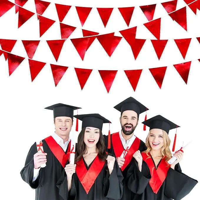 Red Party Decorations Triangle Pennant Banner Flag Dark Red Metallic Fabric Bunting Garland for Graduation Wedding Bridal Shower Birthday Anniversary Holiday Valentines Retirement Party Supplies by GreenHaven Gardens