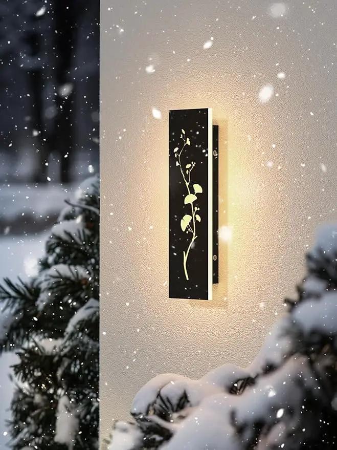 Modern Outdoor Wall Lights 11.8inch LED Long Wall Sconce 3000K Ginkgo Hollow Design Wall Mount Porch Lights 12W Exterior Lighting Fixtures for Patio Balcony Terrace Garden by GreenHaven Gardens