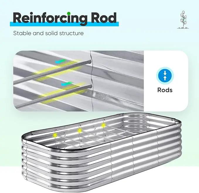 Quictent Raised Garden Bed Kit Oval Galvanized Metal Planter Box Tall for Vegetables Outdoor Backyard, Rubber Strip Edging Included, Silver 6x3x1.5 ft by GreenHaven Gardens