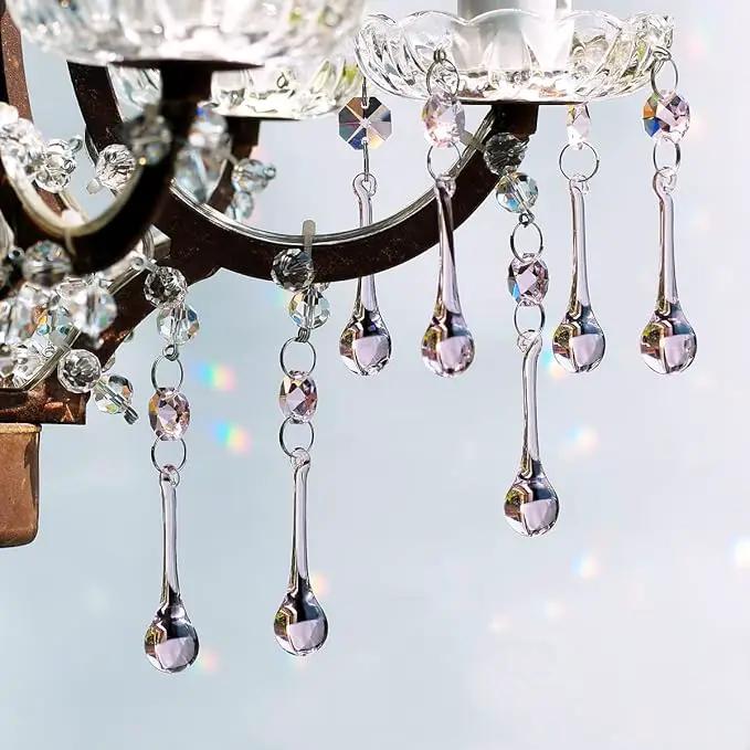 12pcs Raindrop Crystal Chandelier Prisms Parts, 53mm Hanging Crystals Beads for Chandeliers, Home Decoration (Pink) by GreenHaven Gardens