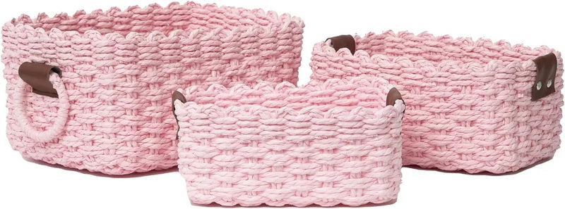 Small baskets for Organizing,Cute woven Storage basket with recycled paper rope for Shelves Bathroom,Little decorative basket,Set of 3 (Pink) by GreenHaven Gardens