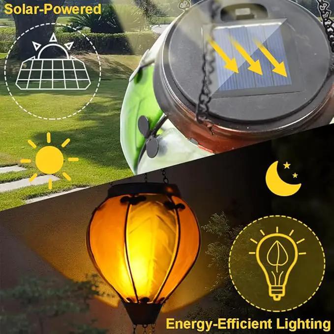Hot Air Balloon Solar Lantern with Flickering Flame Hanging Solar Lanterns Outdoor Lights Waterproof Lanterns Decorative Garden Patio Yard Party Decor Gray&Light Green by GreenHaven Gardens