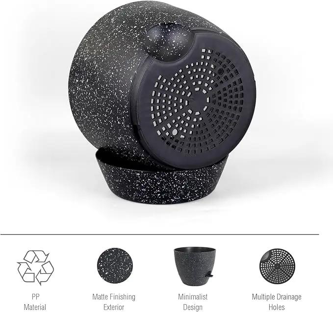 12 inch Large Self Watering Pots for Indoor Outdoor Plants, Flower Plant Pots with Mesh Drainage Holes for Garden House Plants, Plastic Planters with Reservoir for Home Decor, Speckled Black by GreenHaven Gardens
