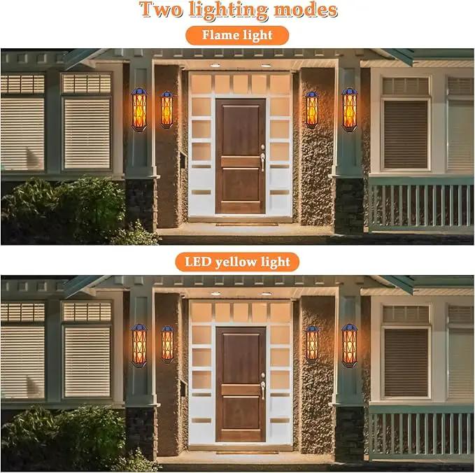 Solar Flame Lights Outdoor, Upgraded 74 LED Flickering Flame Lights, Solar Powered Auto On/Off, Outdoor Waterproof Wall Lanterns for House Garage Doorway Garden Porch Patio Yard Decoration (2 Pack) by GreenHaven Gardens