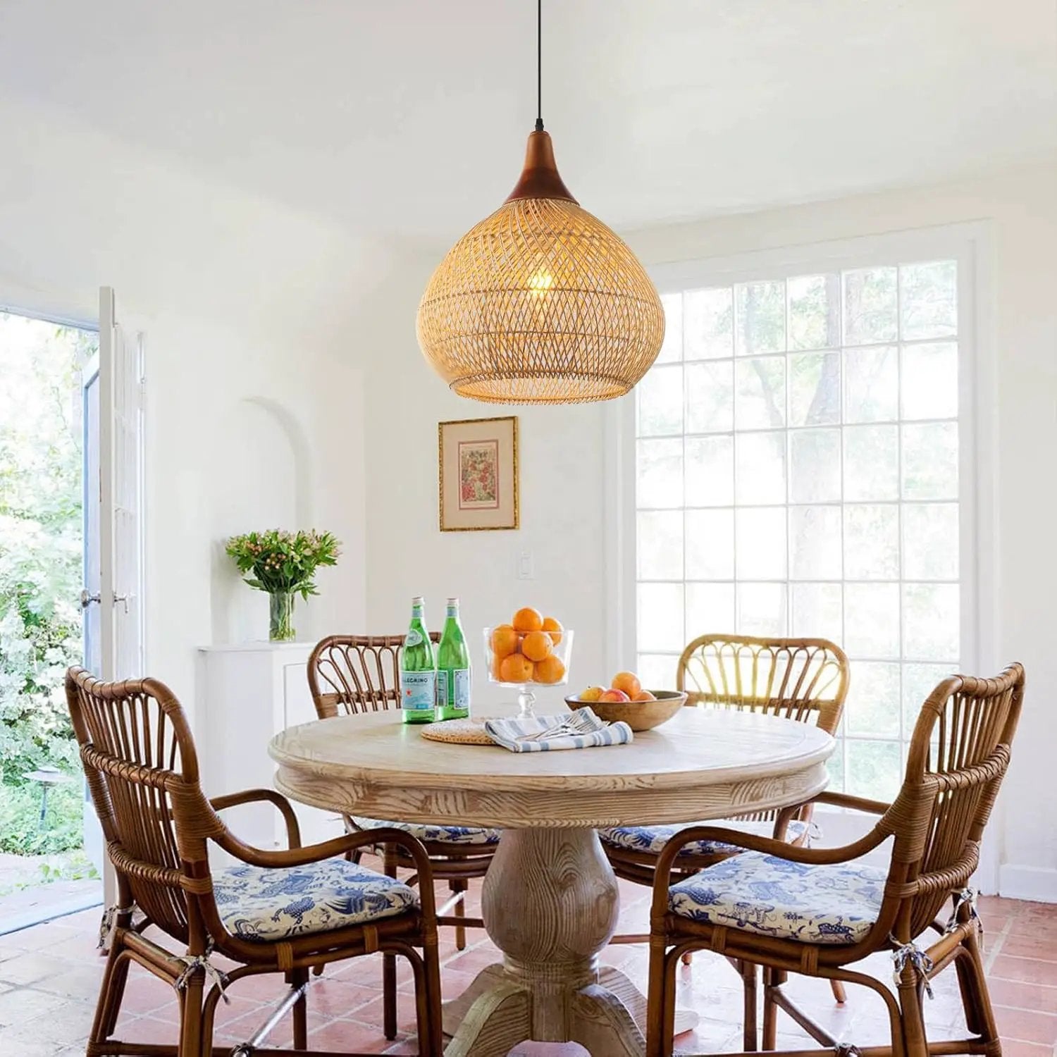 Rattan Pendant Light, 15.7" Rattan Chandelier Hand-Woven Boho Pendant Light Fixtures with Solid Wood, Basket Wicker Chandelier for Dining Room Kitchen Island Living Room by GreenHaven Gardens