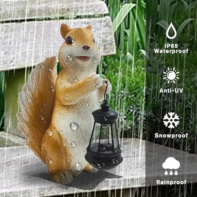 Solar Garden Squirrel Decor Statue Fairy Garden Accessories Outdoor Figurine LED Lights Art Housewarming Gift for Patio Yard Lawn Ornament Cute Animal Decoration by GreenHaven Gardens