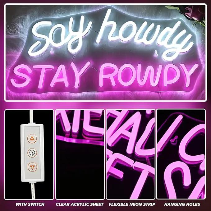 Say Howdy Stay Rowdy Neon Sign Wall Decor, Dimmable Neon Light For Man Cave Pub Beer Bar Bedroom Recreation Room Gift by GreenHaven Gardens