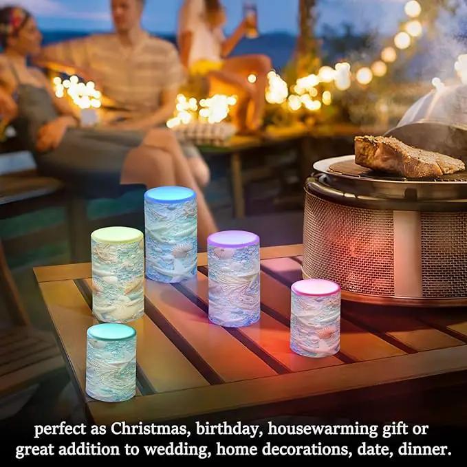 Flickering Flameless Candles, Starfish Seashell LED Candles with Remote Timer, Set of 2 Battery Operated Candle for Valentine Wedding Birthday by GreenHaven Gardens