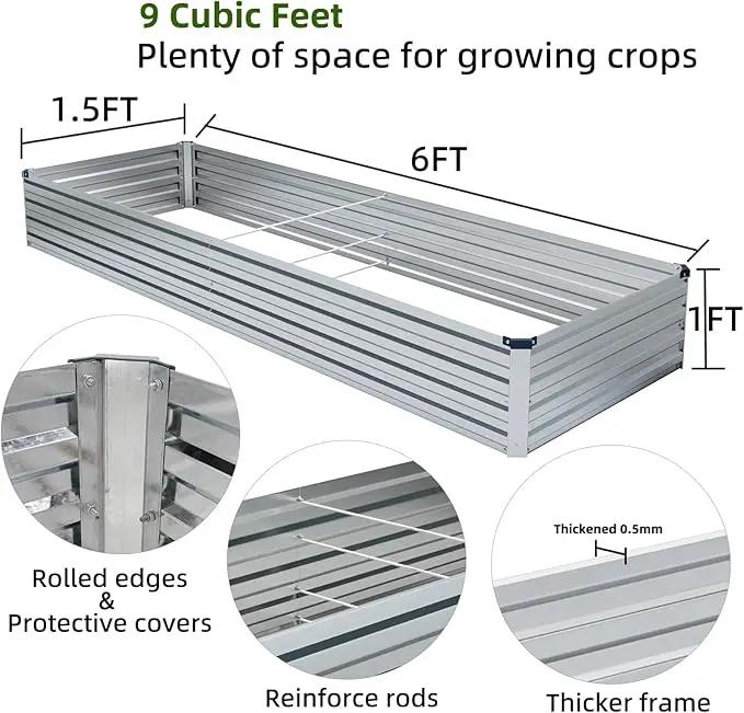 2 Pack 6x1.5x1FT Galvanized Raised Garden Beds Kit Outdoor Metal Gardening Planter Box for Vegetable Elevated Flower Herbs,Silver by GreenHaven Gardens