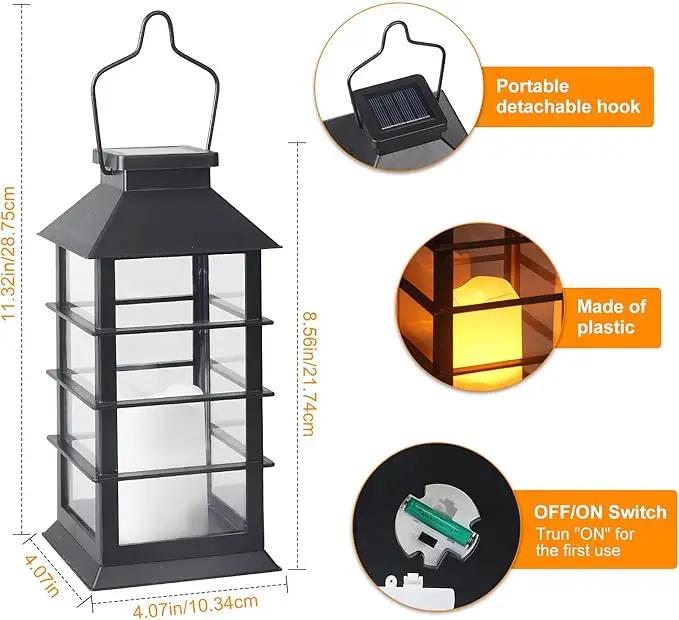 2 Pack Christmas Solar Lantern,Outdoor Garden Hanging Lantern-Waterproof LED Solar Lanterns Plastic Flickering Flameless Candle Mission Lights for Christmas Table, Outdoor, Party Decorative (Black) by GreenHaven Gardens