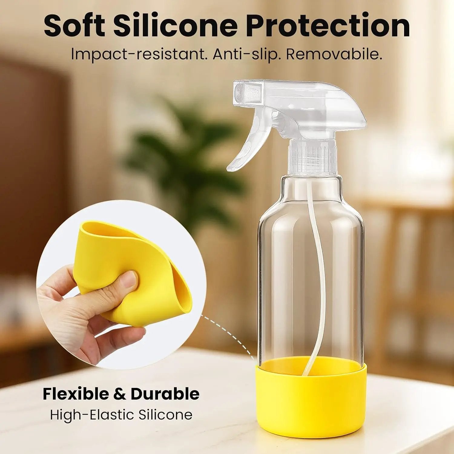 Glass Spray Bottles with Silicone Sleeve 16.9oz 2 Pack Empty Spray Bottle for Hair Mist/Stream Spraying for Cleaning Solutions, Plants, Essential Oils (clear-sblue&yellow) by GreenHaven Gardens