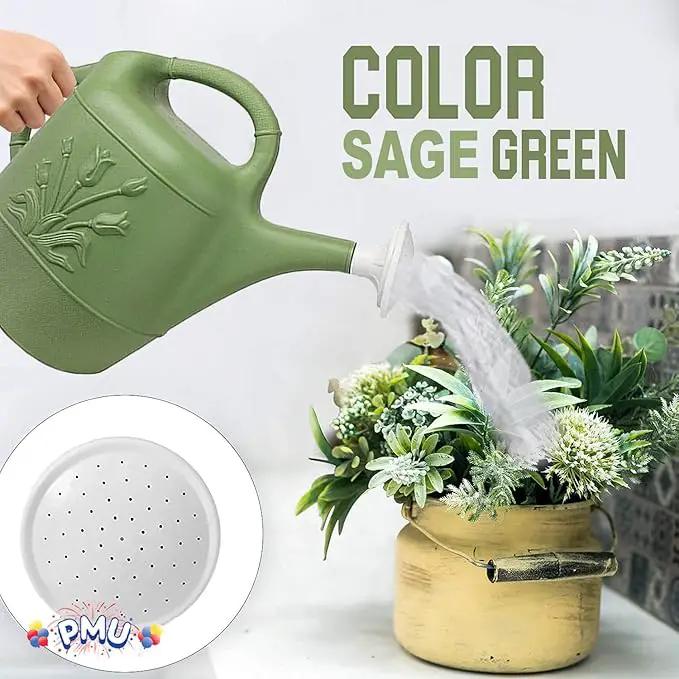 PMU 2 Gallon Watering Can - Garden Watering Can for Indoor & Outdoor Plants - Plastic Water Can with Detachable Sprinkler Head - Large Water Pot, Made in USA - Sage Green Pkg/1 by GreenHaven Gardens
