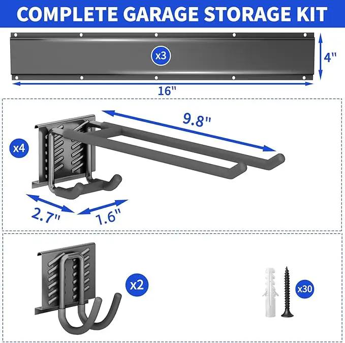 Garage Organization Tool Organizer Wall Mount, 48inch Heavy Duty Garden Tool organizer Storage System, Easy Install With 6 Adjustable Hooks, For Garage, Basement, Shed, Workshop(Black) by GreenHaven Gardens