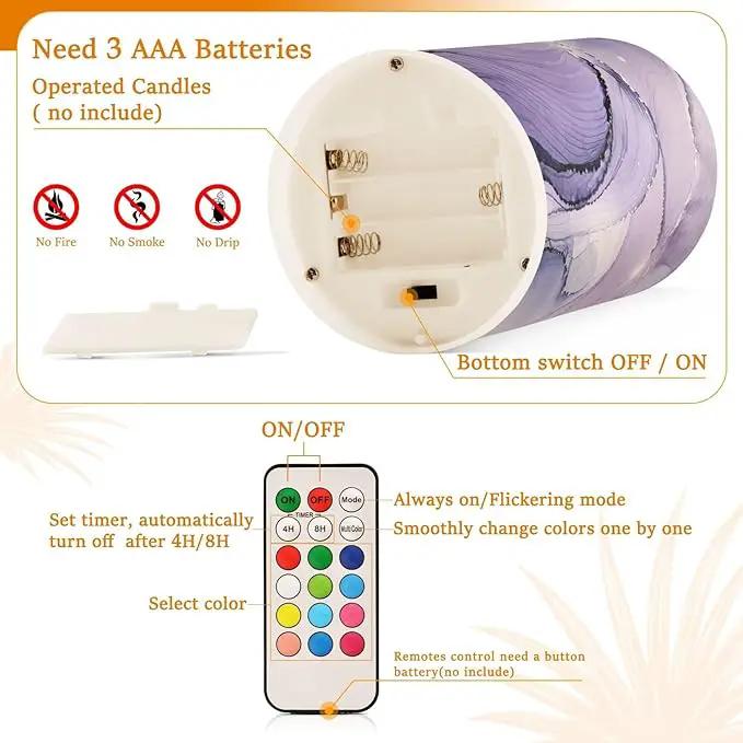 Flickering Flameless Candles, Purple Marble Lavender Liquid LED Candles with Remote Timer, Set of 2 Battery Operated Candle for Valentine Wedding Birthday by GreenHaven Gardens