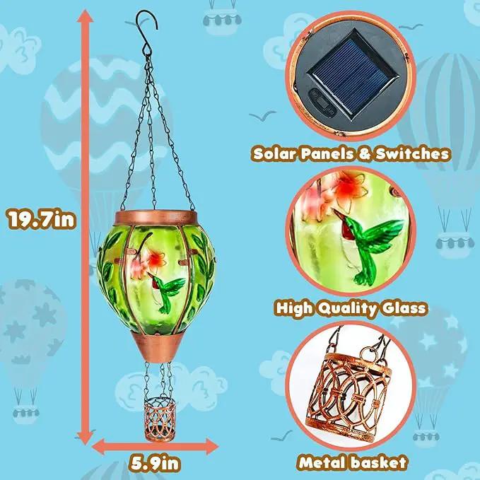 2 Pack Solar Hot Air Balloon Lantern with Flame，Hummingbird Outdoor Solar Lanterns for Outside Garden Yard Farmhouse Patio Pathway Decoration, Hummingbird Gifts for Women Grandma Mom - Hummingbird by GreenHaven Gardens
