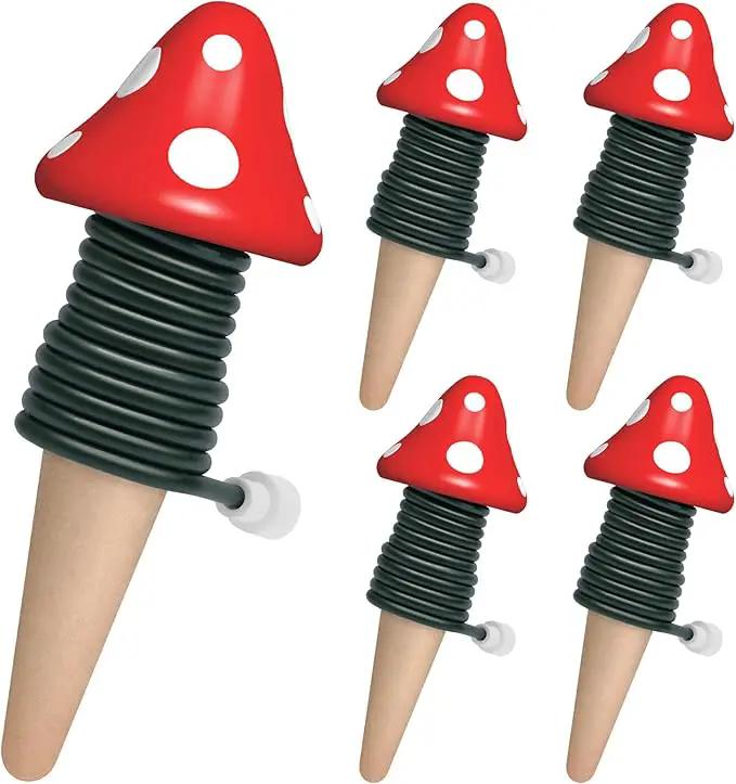 BYDOLL Plant Self-Watering Stakes Automatic Watering Terracotta Spikes for Indoor Outdoor Plants,Houseplant Mushroom Insert Devices for Vacation use,Bonsai Drip Irrigation System (5 Pack) by GreenHaven Gardens