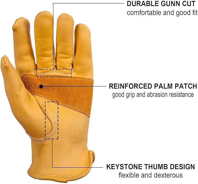 OZERO Leather Work Gloves for Men: 3 Pairs Driver Gloves Abrasion Resistant Cowhide with Reinforced Palm for Heavy Duty Gardening Yard Work DIY Gold X-Large by GreenHaven Gardens