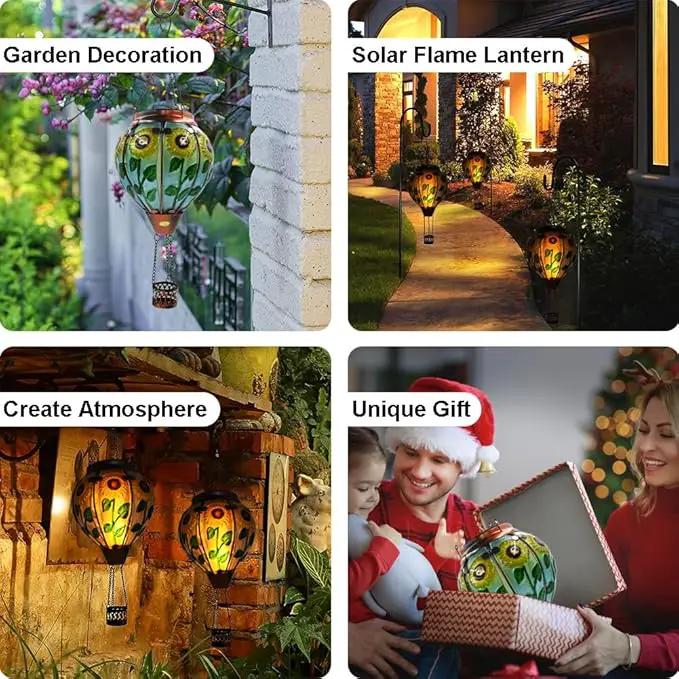 Hot Air Balloon Solar Lantern with Flickering Flame, Glass Hanging Garden Lights Outdoor Waterproof for Tree Yard Patio Mother's Day Gift, 18" H Sunflower by GreenHaven Gardens