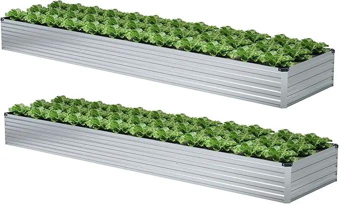 2 Pack 12x4x1FT Galvanized Raised Garden Beds Kit Outdoor Metal Gardening Planter Box for Vegetable Elevated Flower Herbs,Silver by GreenHaven Gardens