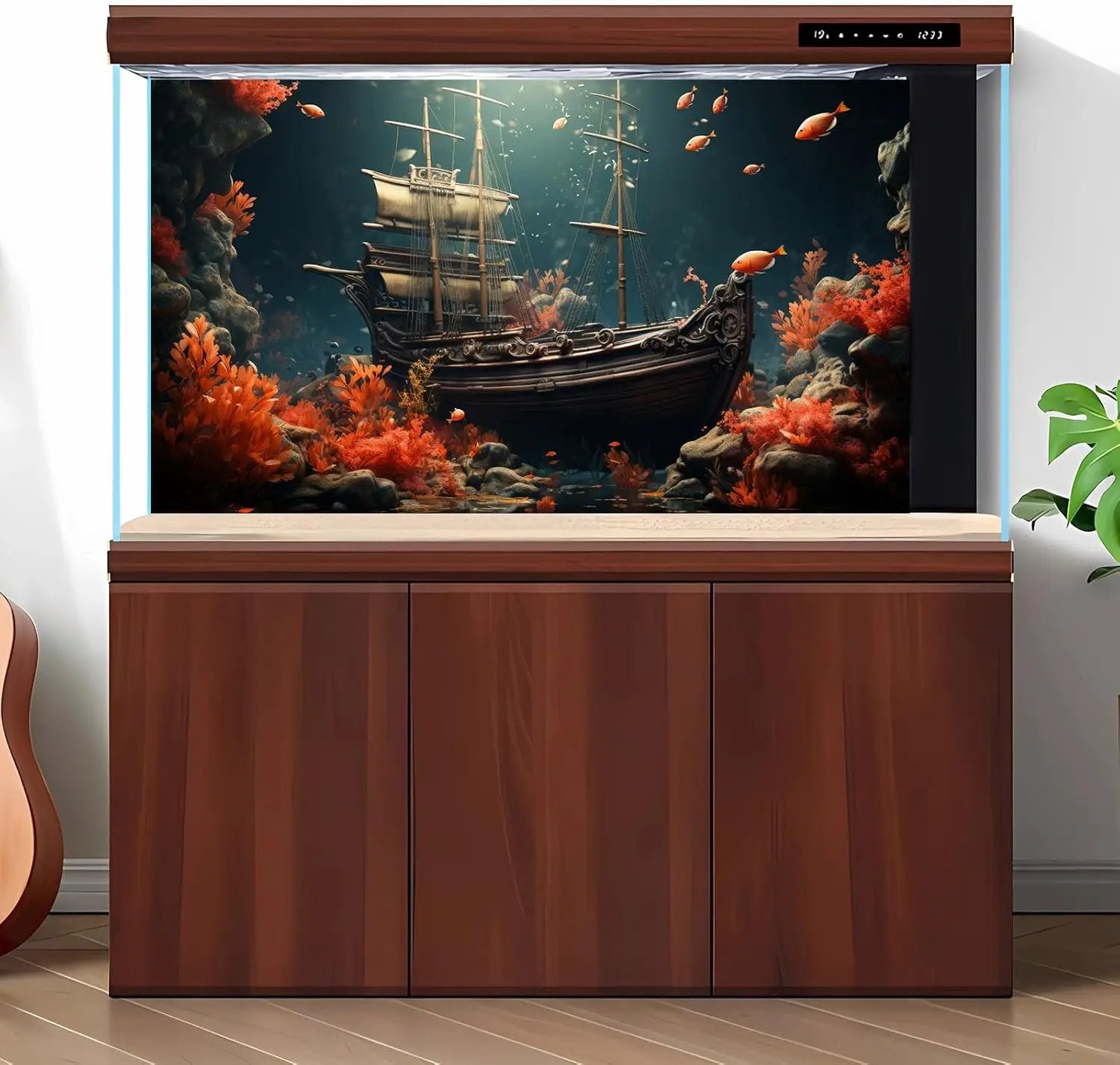 Pirate Shipwreck Aquarium Background Under The Sea Coral Reefs Fish Tank Background Underwater Sunken Ship Landscape Terrarium Background Tropical Sea Marine Life Aquarium Tank Background 48x20in by GreenHaven Gardens