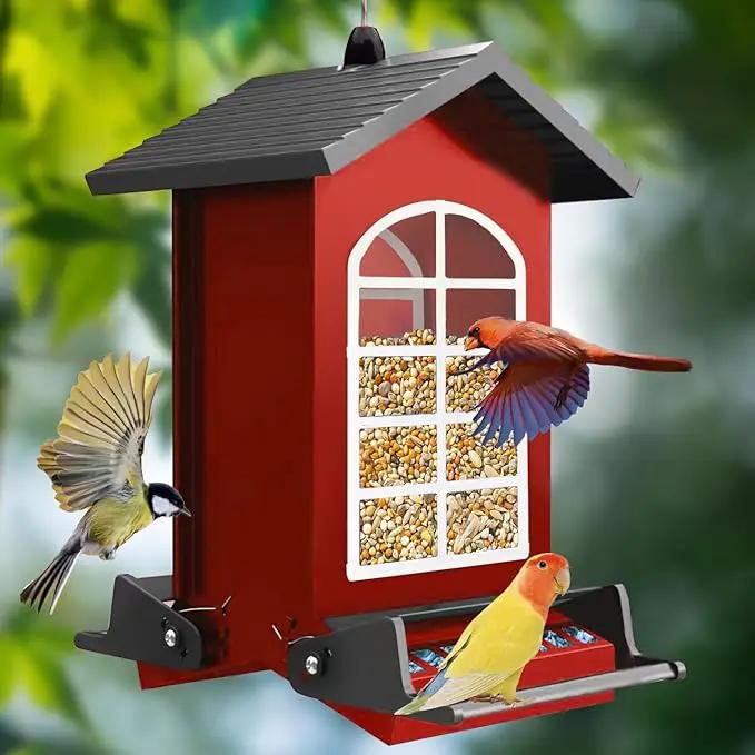 Bird Feeder Squirrel Proof Metal Hanging for Outdoor Wild Bird Seed, 5LBS with Bilateral Weight-Activated Perches, Heavy Duty Bird Feeders for Outside Wild Bird - Red by GreenHaven Gardens