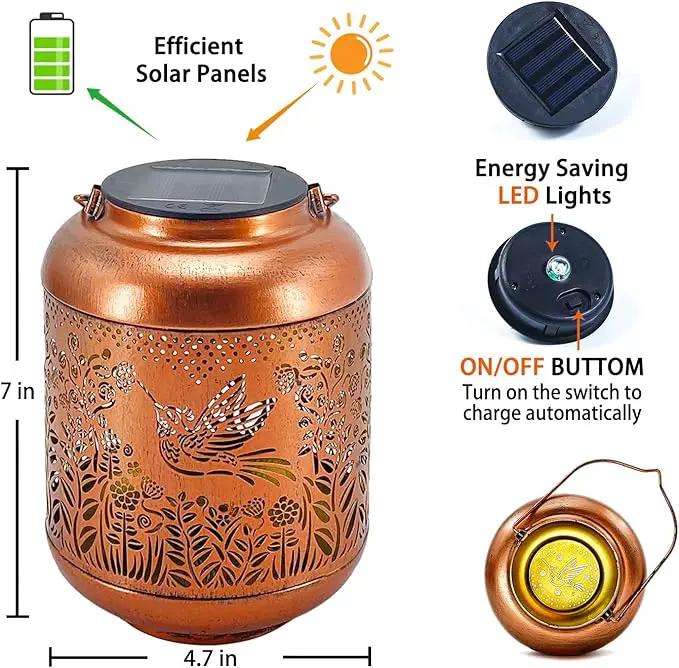 2 Pack Hummingbird Outdoor Solar Hanging Lanterns Waterproof LED Solar Lights Metal Decorative Lanterns for Garden, Patio, Courtyard, Backyard, Yard Decor Unique Hummingbird Gifts for Women Gardening by GreenHaven Gardens