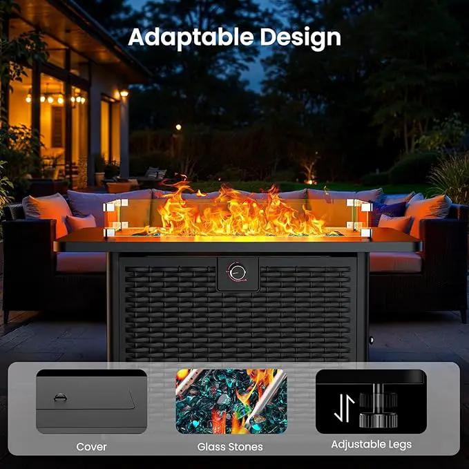 Ciays 43-Inch Rectangular Propane Fire Pit with 60,000 BTU Output, Fire Pit Table Premium Gas for Outside Patio with 304 Stainless Steel H-Burner, Glass Stones, and Wind Guard,Black by GreenHaven Gardens