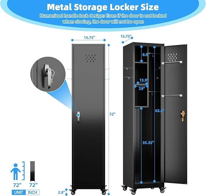 72''H Metal Broom Closet Storage Cabinet with Wheels & Pegboards, Mops Broom Closet Organizer with Locking Door & Hanging Rod,Cleaning Tool Garage Storage Cabinet,Assembly Required,Black by GreenHaven Gardens